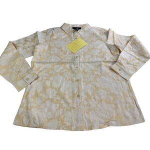 Vtg. Denim & Co. Womens S Long Sleeve Button Down Tan Floral Shirt New